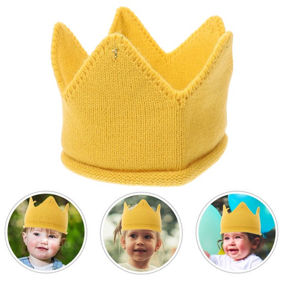 LABSERRON 1Set Knit Baby Crown Hat Children Yellow Acrylic Warm Stretchy Comfortable For Parties