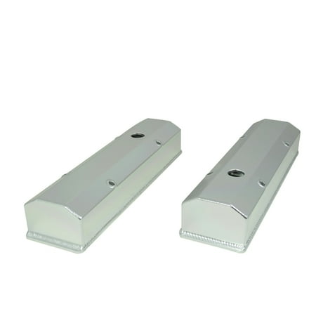 Valve Covers Tall Design (TSP TALL FABRICATED VALVE COVERS, SBC, LONG BOLT, WITH HOLE, TRI FOLD, CLEAR ANODIZED, FLAT SIDES)