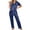 *Blue, variant on Women's Satin 2 Piece Pajama Set ,Short Sleeve Notch Lapel Collar Button Down Top and Wide Leg Pants ,Silky Soft Sleep Loungewear Outfit Red,L