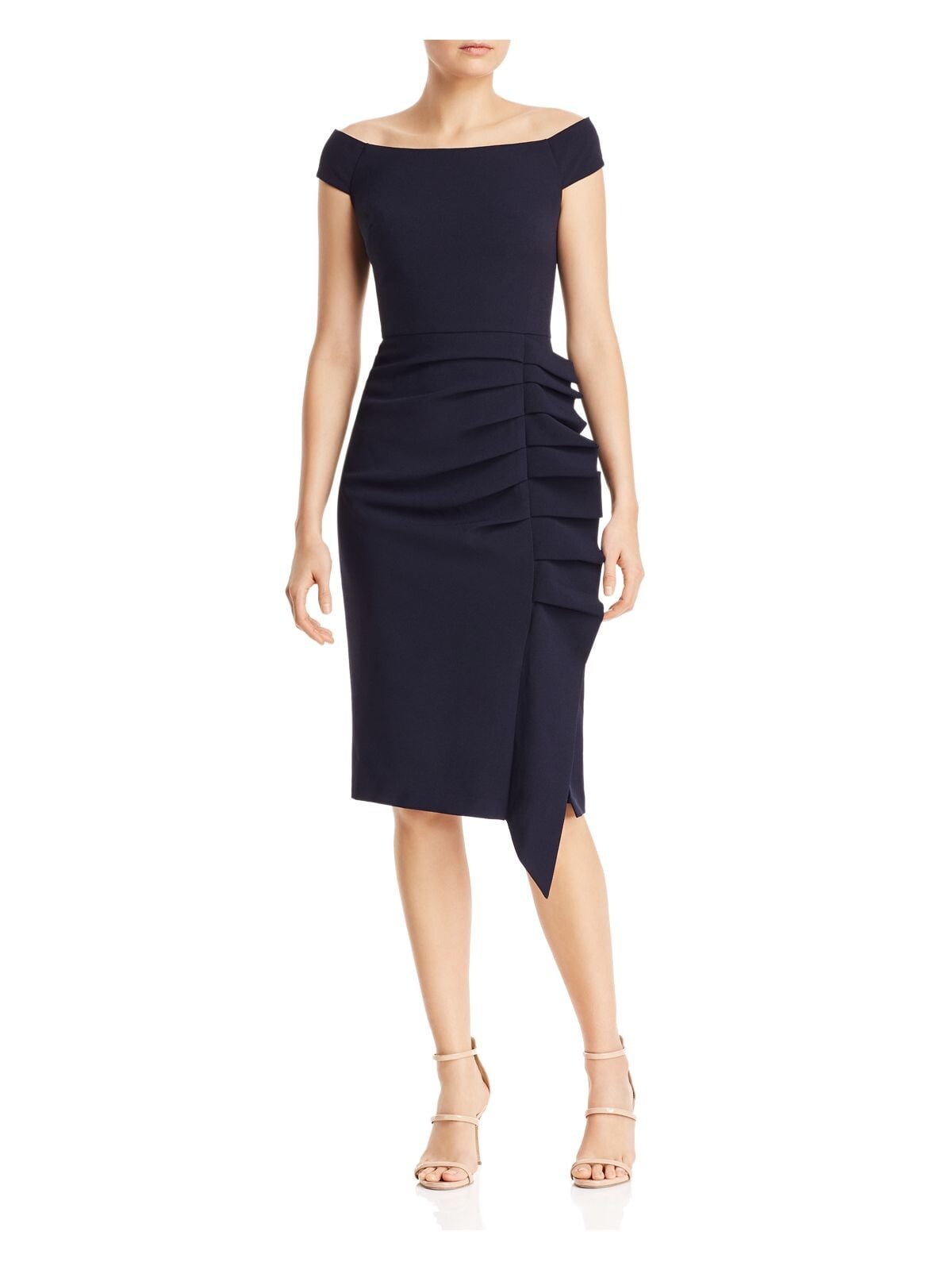 eliza j off the shoulder ruffle sheath dress