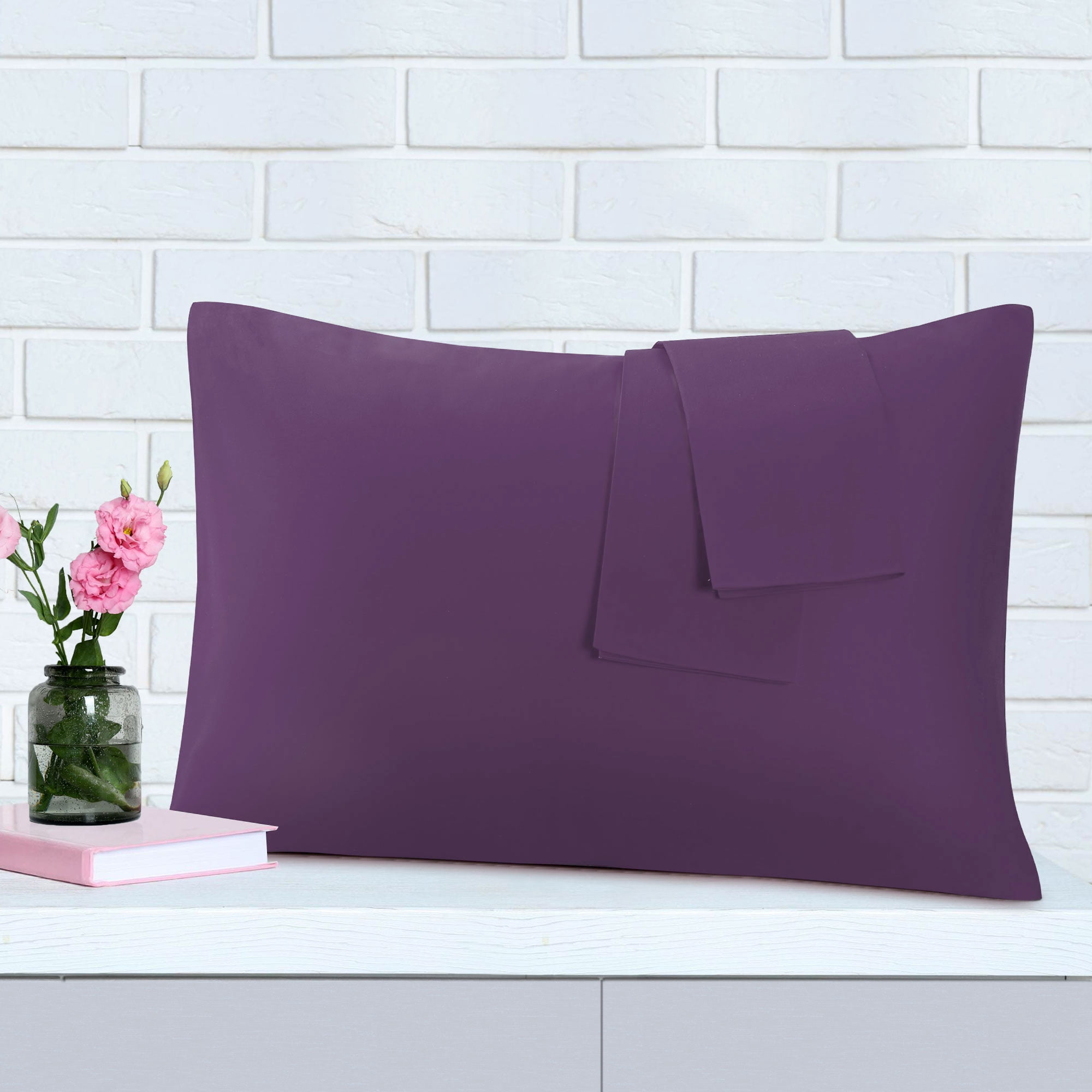 Unique Bargains 2 Pack 300TC Cotton Solid Pillowcases Purple 20" x 36"