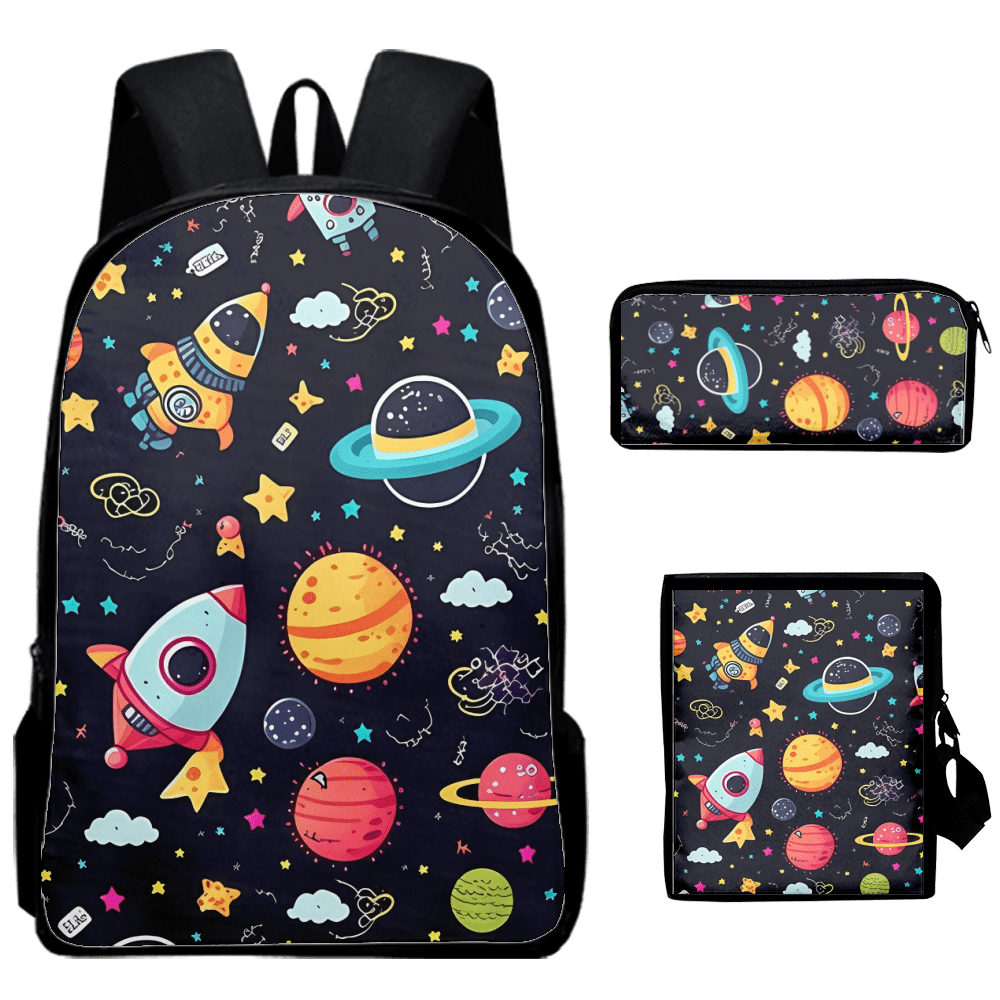 Galaxy Rocket Backpack 3 Piece Set Backpack with School Bag
