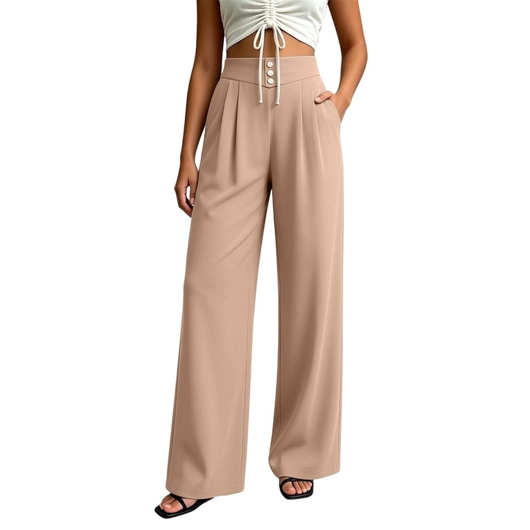 Zpzdpjkx High Waist Wide Leg Dress Pants for Women Drape Flowy Pleated Palazzo Trousers with Pockets Loose Comfy Casual Office Long Pants, Women's