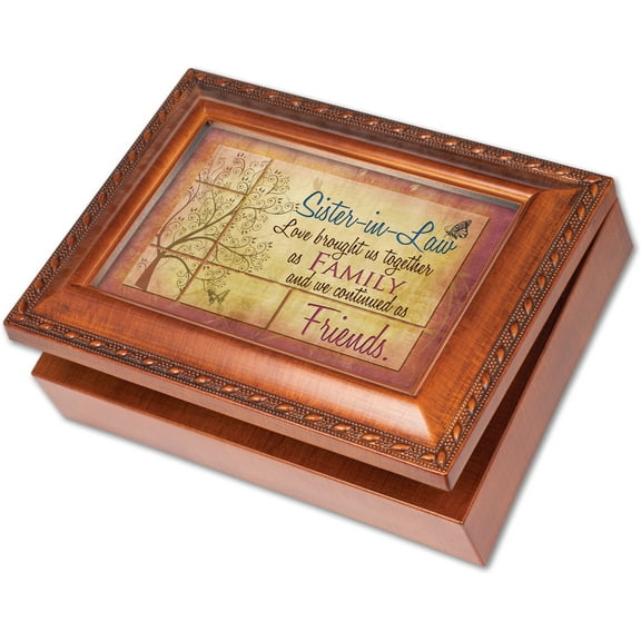 Sister-In-Law Cottage Garden Rich Woodgrain Finish with Rope Trim Jewelry Music Box - Plays Song That's What Friends Are For