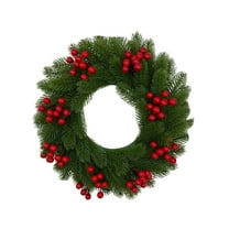 17.3" Dense Green Faux Norfolk Cedar Christmas Wreath with Red Berries – Full Real-Touch Pine Winter Holiday Wreath for Front Door, Porch, Wall,Mantel & Fireplace Xmas Home Decorations,Seasonal Décor
