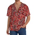 thumbnail image 1 of Fotbe Vintage Red Paisley Camisa Estampada de Manga Corta para Hombre, Casual de Verano, Estilo Playero, Sin Arrugas-Medium, 1 of 5