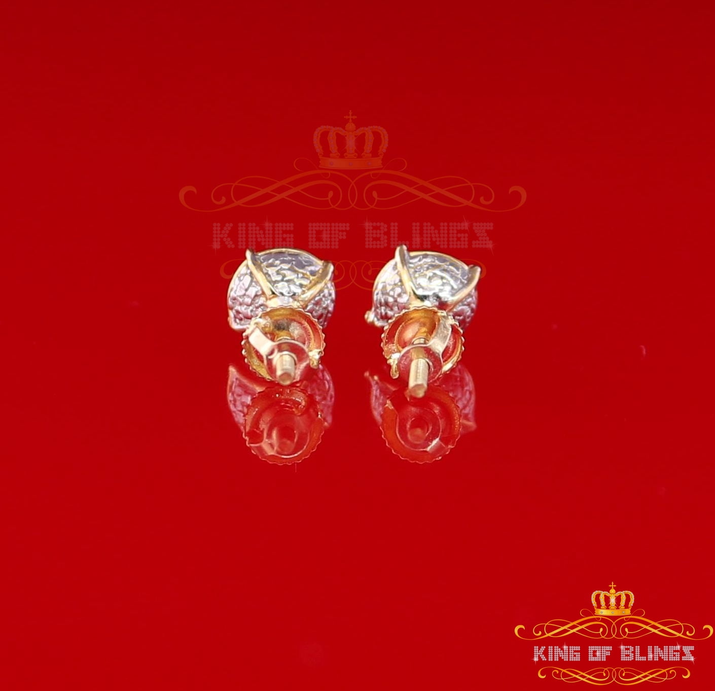 King of Bling's 10K Real Yellow Gold with 0.10CT Real Diamonds Men's/Women's stud Round Earrings