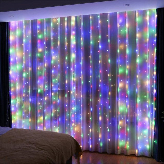 1pc Curtain Lights, 300 LED Curtain Fairy Lights With Remote, 8 Modes 9.8 × 9.8 Ft Curtain String Lights, Waterproof, USB Plug In, Copper Wire Lights For Bedroom Window Chrismas Wedding Party