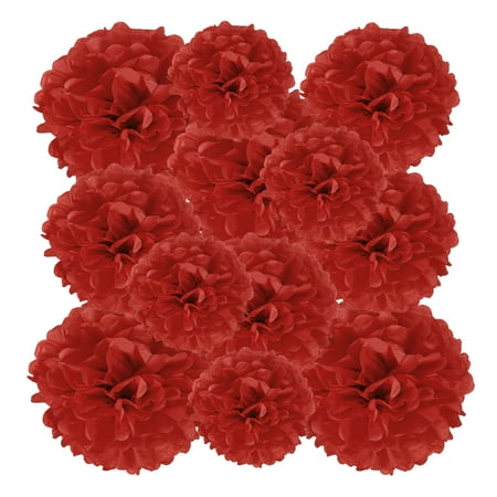 8 10 12 Tissue Paper Pom Poms 12PCS Pom Poms Paper Flowers Ball Tissue Paper Flowers Assorted Size for Wedding Bridal Shower Birthday Party Backdrop Decoration Red