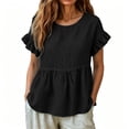 thumbnail image 7 of ClodeEU Women's Round Neck Ruffle Short Sleeve Babydoll Blouse,Casual Loose Peplum Summer Tunic Top Black,Women's Plus L, 7 of 7