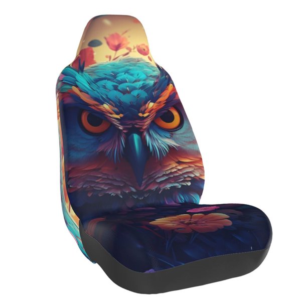Balery Colorful Feather Owl Funda de Asiento para Auto con Diseño - Cubierta Frontal Suave y Transpirable con Protector Antideslizante- 1 Unidad