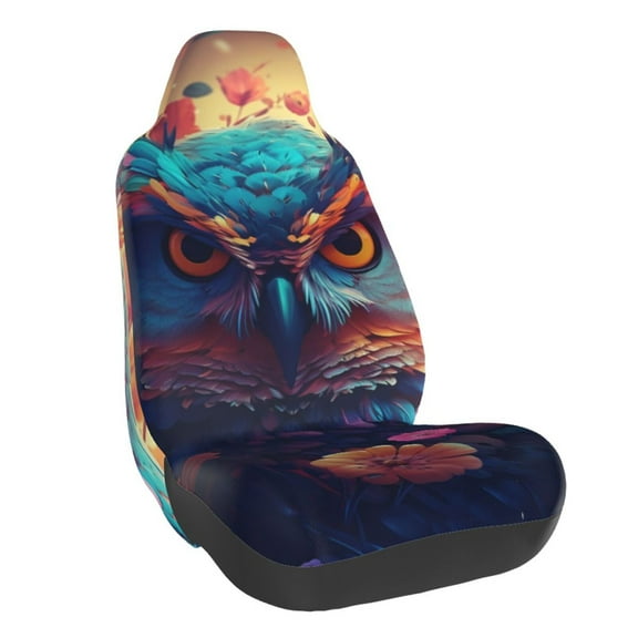 Pofeuu Colorful Feather Owl Print Automotive Car Seat Covers Flat Cloth Full Set Seat Covers,Car Seat Covers front seats for Cars Trucks and SUVs