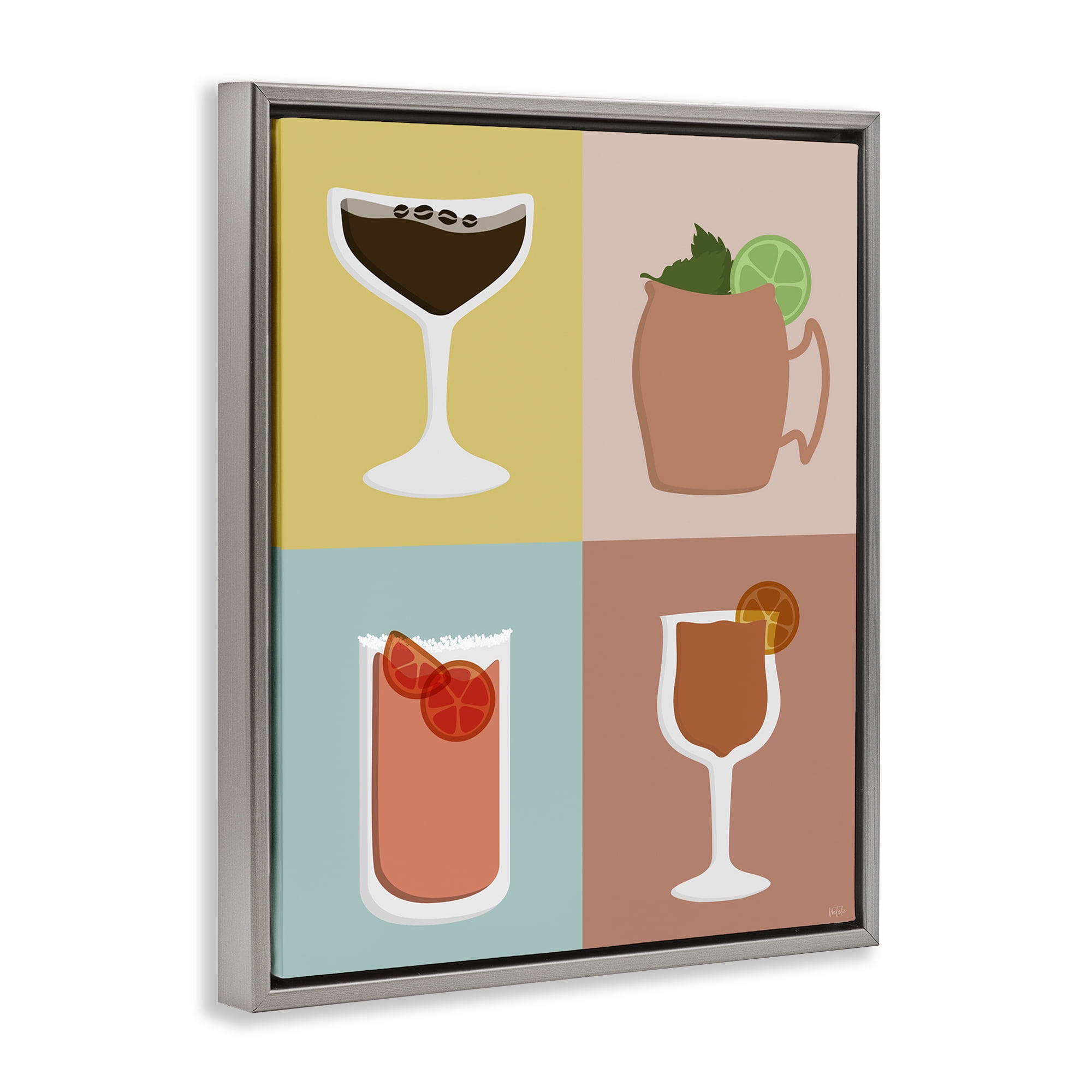 Stupell Industries Mixed Cocktail Drinks Food & Beverage Painting Gray Floater Framed Canvas Art Print Wall Art, 17 x 21