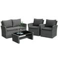 thumbnail image 1 of Patiojoy 4-Piece Rattan Wicker Patio Outdoor Furniture Sofa Set with Cushions & Tempered Glass Table Grey, 1 of 10