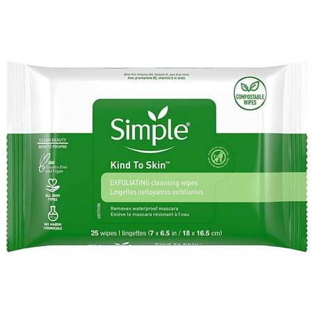 Simple Exfoliating Wipes Sensitive Skin, Kind to Skin - 25 Wipes x 3 Pack C14
