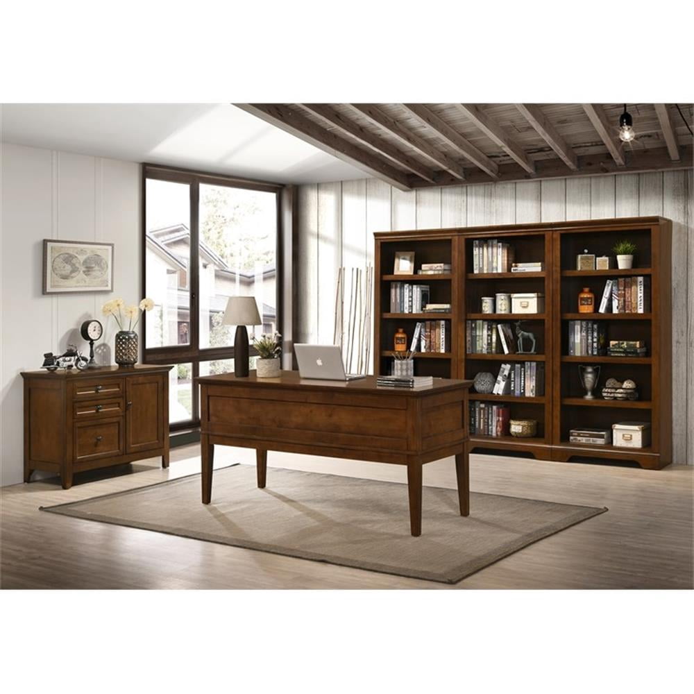 Intercon Furniture San Mateo Home Office 62" Wood Half Ped Exec Desk in Brown