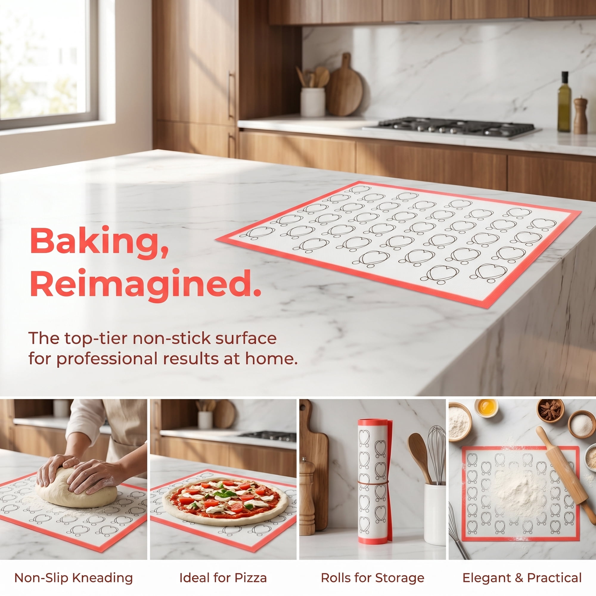 Unique Bargains Silicone Non Stick Macarons Baking Mat with Circles Pink 16.5"x11.6"