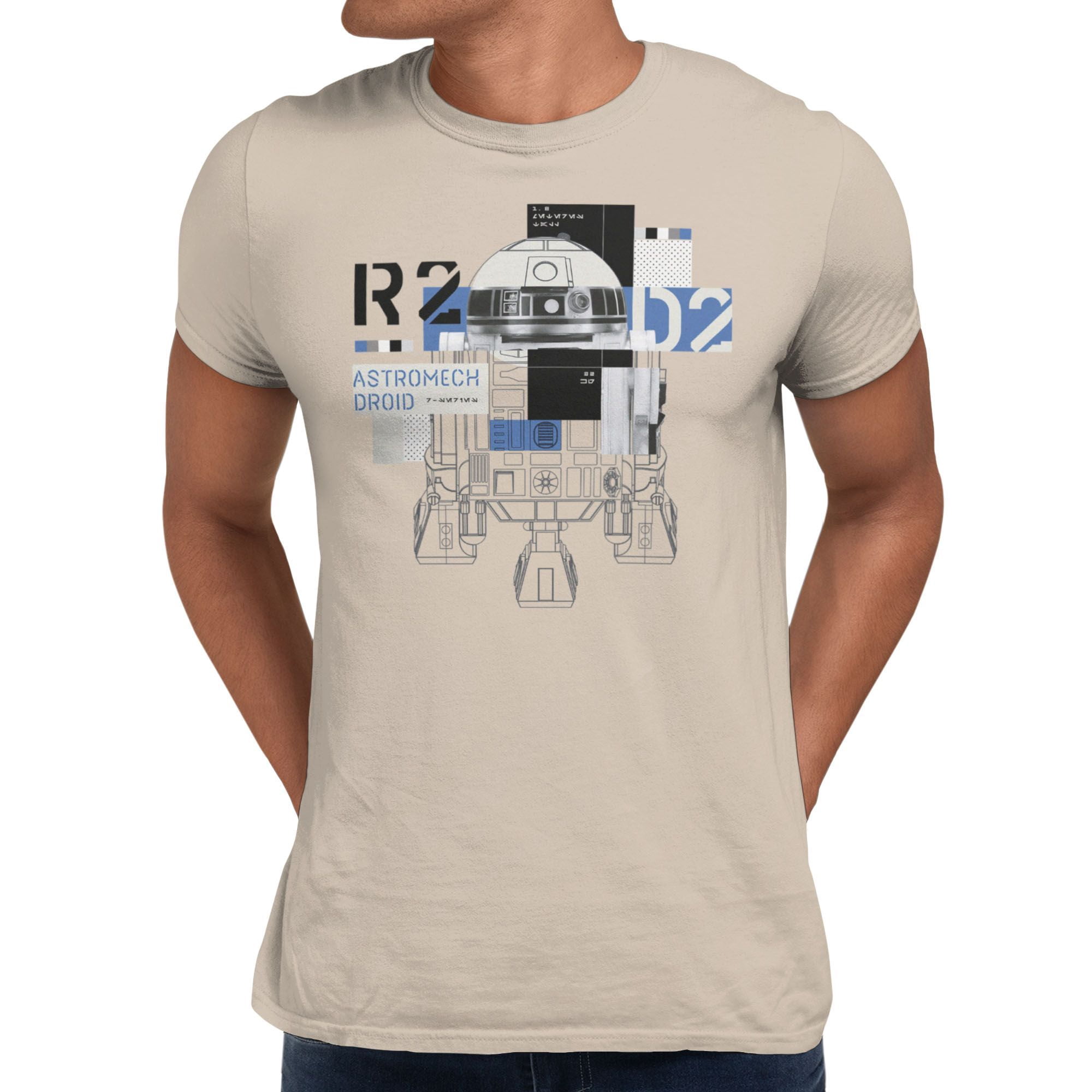 Star Wars A New Hope R2-D2 Astromech Droid Blueprint Mens T-Shirt (Sand S-XXXL)