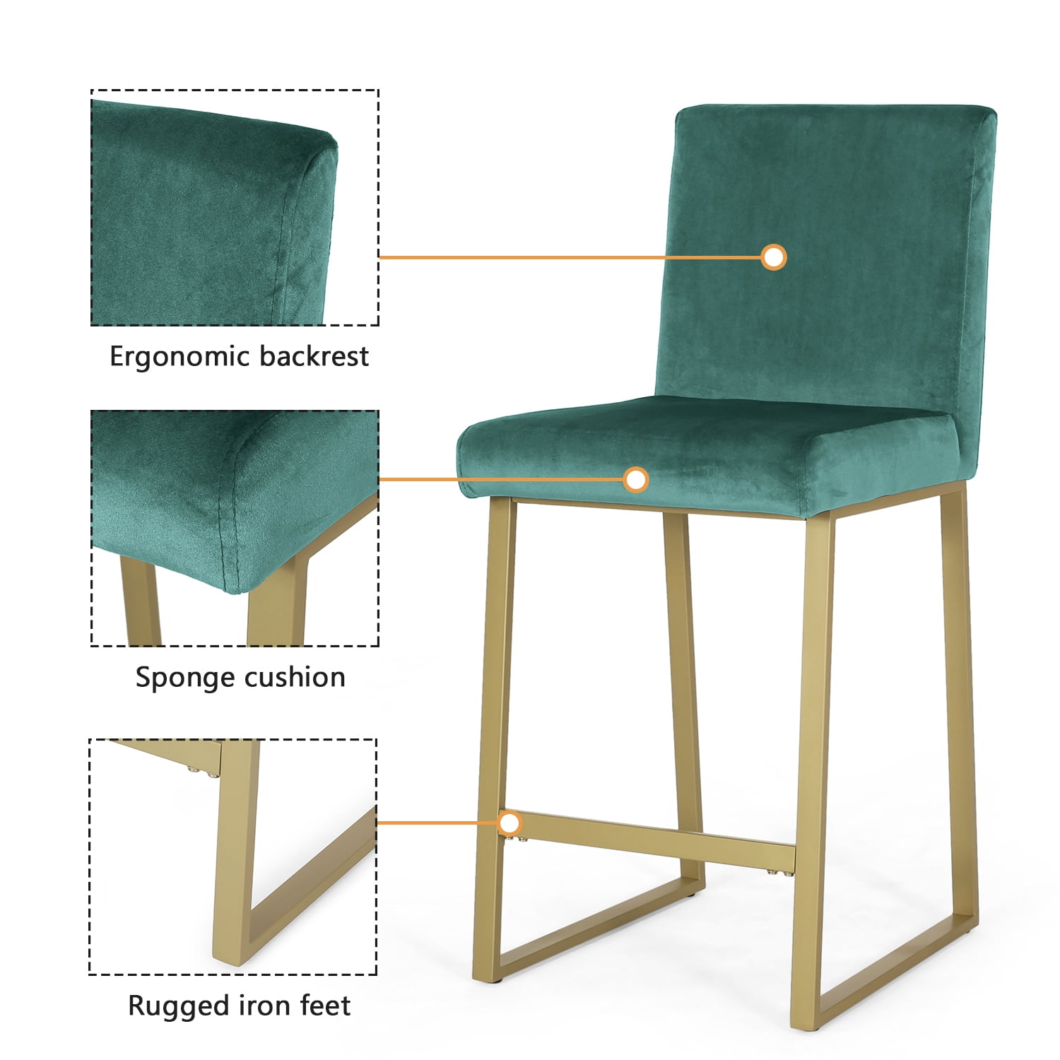 Kadyn 2pcs Upholstered Back Counter Height Barstool, Modern Dinner Chairs with Iron Chair Leg, Kitchen Pub Chair for Dining Room, Turquoise Kadyn 2pcs Upholstered Back Counter Height Barstool, Modern Dinner Chairs with Iron Chair Leg, Kitchen Pub Chair for Dining Room, Turquoise