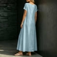 thumbnail image 5 of Bosfbaoi Dresses for Women Square Neck Short Sleeve Loose Flowy Linen Blend Maxi Dress, 5 of 5