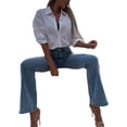 thumbnail image 2 of VISgogo Mujer Primavera Otoño Camisa Casual Color Sólido Manga Larga Solapa Botón Abajo Blusa VISgogo  moda, 2 of 4