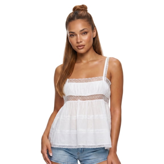 LMLYSoH Women's Babydoll Tank Tops Stylish Lace Trim Solid Color Loose Hem Square Neck Spaghetti Strap Sleeveless Camisoles