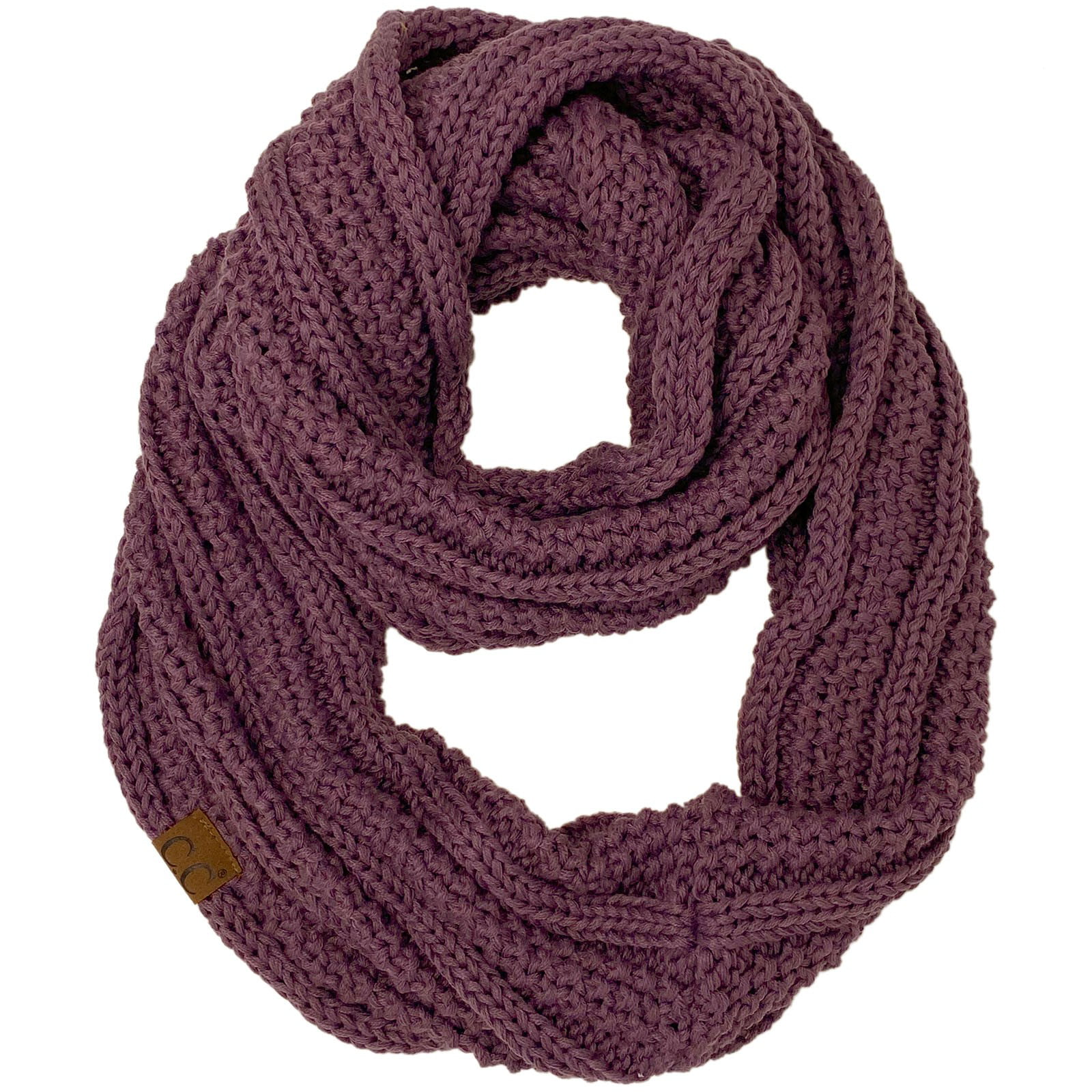 Long Handmade Crochet Knit Circle Endless Cowl Dark Solid Purple Infinity Scarf 