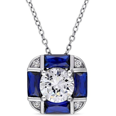 Tangelo 6-1/5 Carat T.G.W. Created Blue Spinel and Cubic Zirconia Sterling Silver Vintage Geometric Pendant, 18