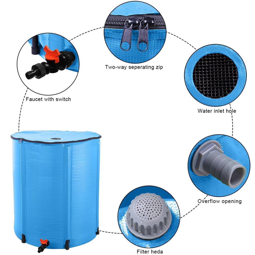 50-Gallon Compact Folding Rain Barrel Collector in Vibrant Blue - Portable Rainwater Conservation and Storage System
