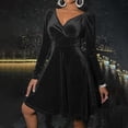 thumbnail image 3 of Womens Wrap V Neck Long Sleeve Velvet Glitter A Line Cocktail Party Swing Fit and Flare Skater Mini Dress, 3 of 8