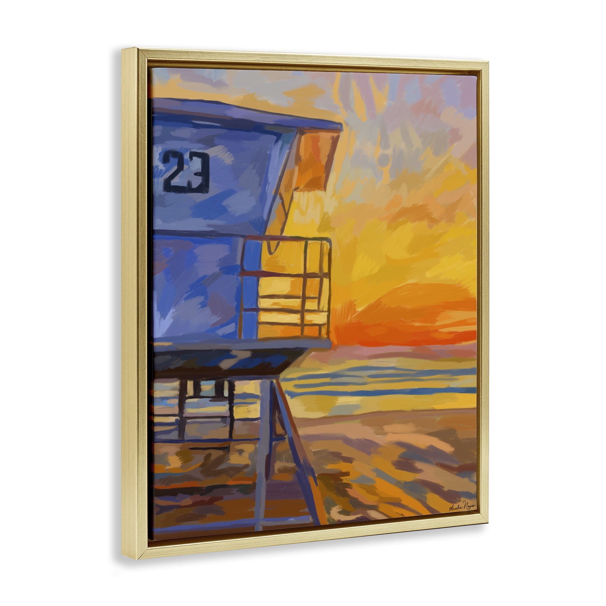 Stupell Industries Lifeguard Stand Sunset Gold Framed Floater Canvas Wall Art, design by Amelia Noyes