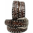 thumbnail image 4 of Men's 1-1/2" Wide Tan Leather Floral Tooled Casual Jean Belt 26FKBrown, 4 of 4