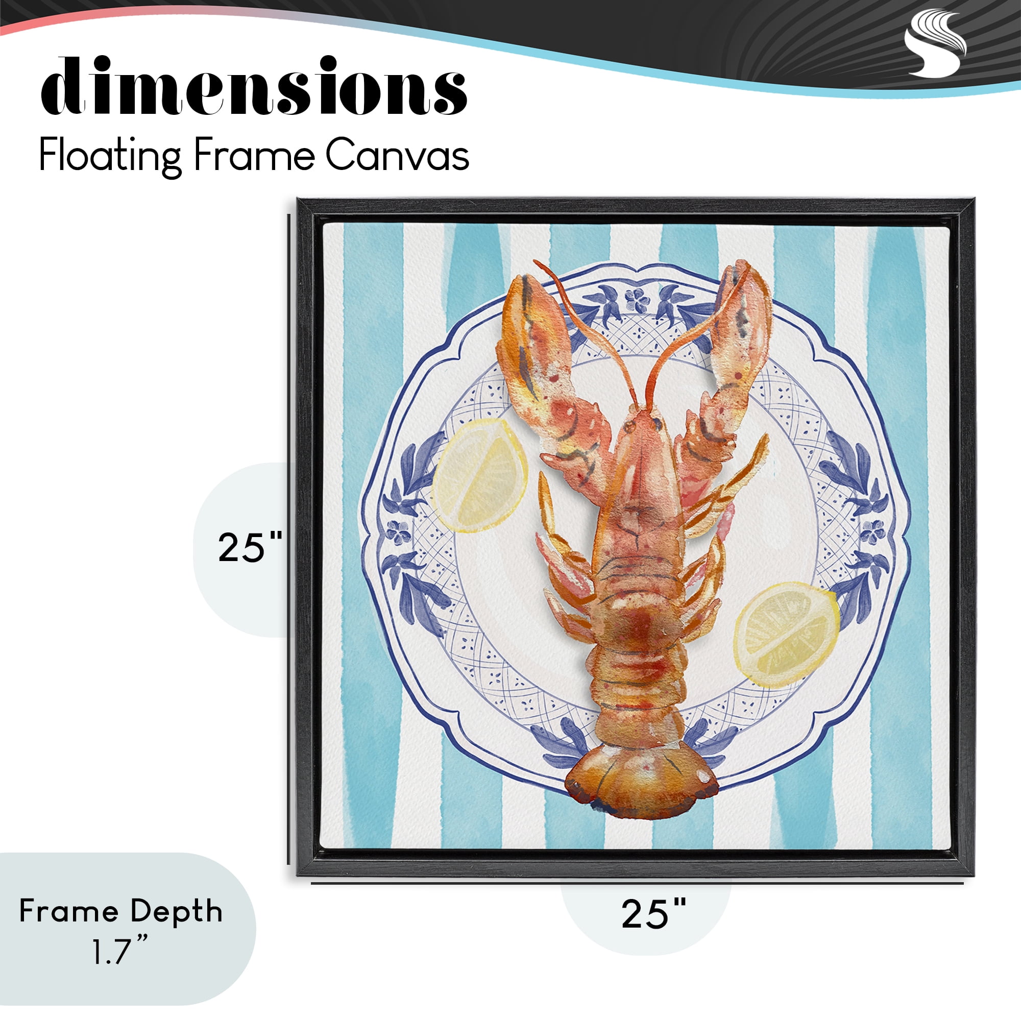 Stupell Industries Lobster Seafood Plate Black Framed Floater Canvas Wall Art, design by Christie Adams