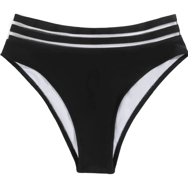 Bikini de cintura alta con ribete de malla para mujer Negro - XL Negro - XL Xishao ropa