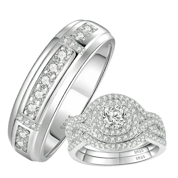 SFTING Wedding Rings Set His and Her 4Pcs 925 Sterling Silver 5A CZ Eternity Engagement Rings Set for Couples Size 9&7