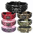 thumbnail image 2 of 2" Wide Spiked Studded Leather Dog Collar Bullet Rivets with Cool Skull Pet Accessories for Meduim Large Dogs Pitbull Boxer S-XL ShopWise Round, 2 of 13