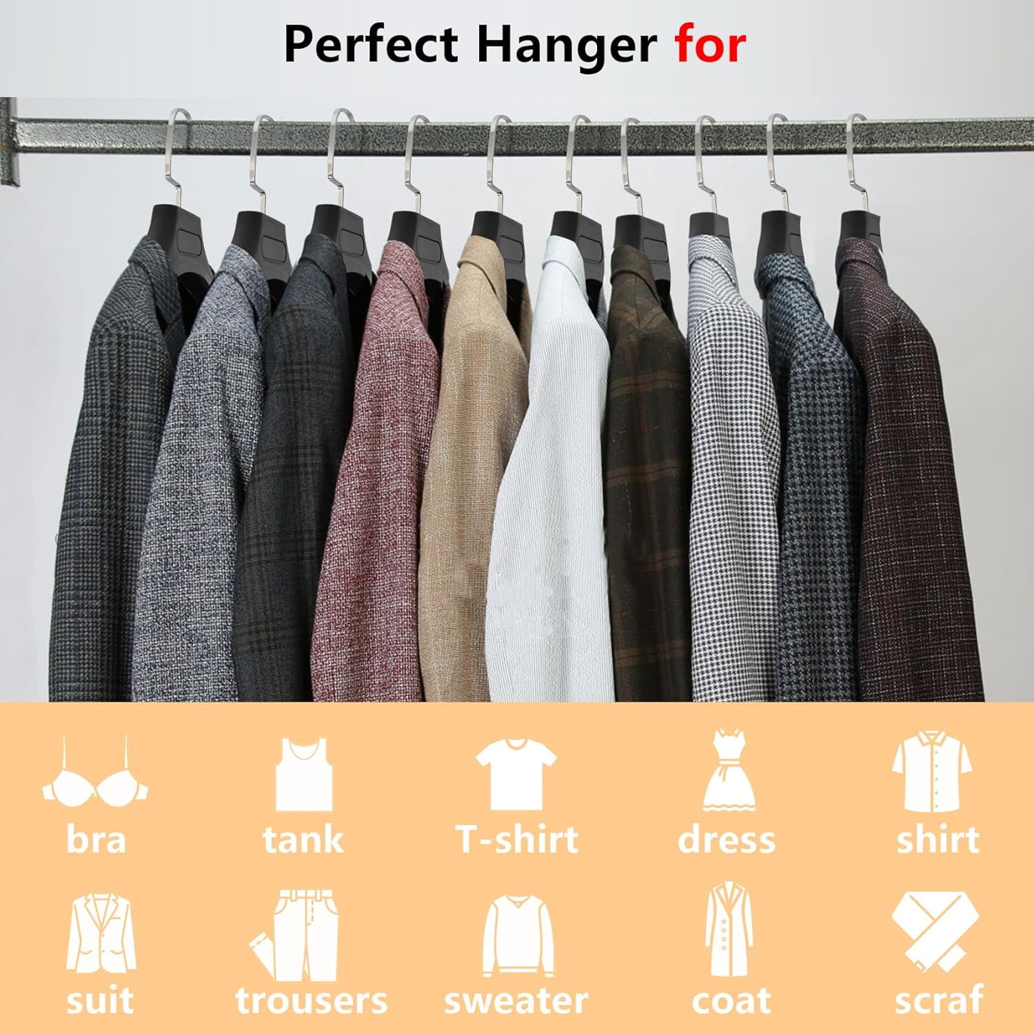 Suit Hangers for Men 10 Pack, Pink Coat Hangers Extra Wide Non Slip Width 17.7", Plastic with Pants Bar & Metal Hook