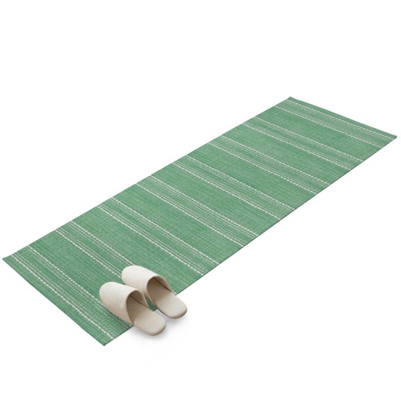 Sage Green Striped Area Rug 2x6ft Coastal Grandma Farmhouse Rustic Linen Texture Non-Slip Washable Rectangle Rugs Soft Felt Indoor Floor Mat for Bedroom Kitchen Living Room Bathroom