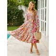 thumbnail image 4 of Vestido largo Simplee para mujer, manga larga, cuello cuadrado, estampado floral rosa, 4 of 6