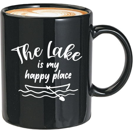 

Summer Coffee Mug 11oz Black The Lake Is My Happy Place Weekend Holiday Vacation Lover Weather Outdoors Camping Boating