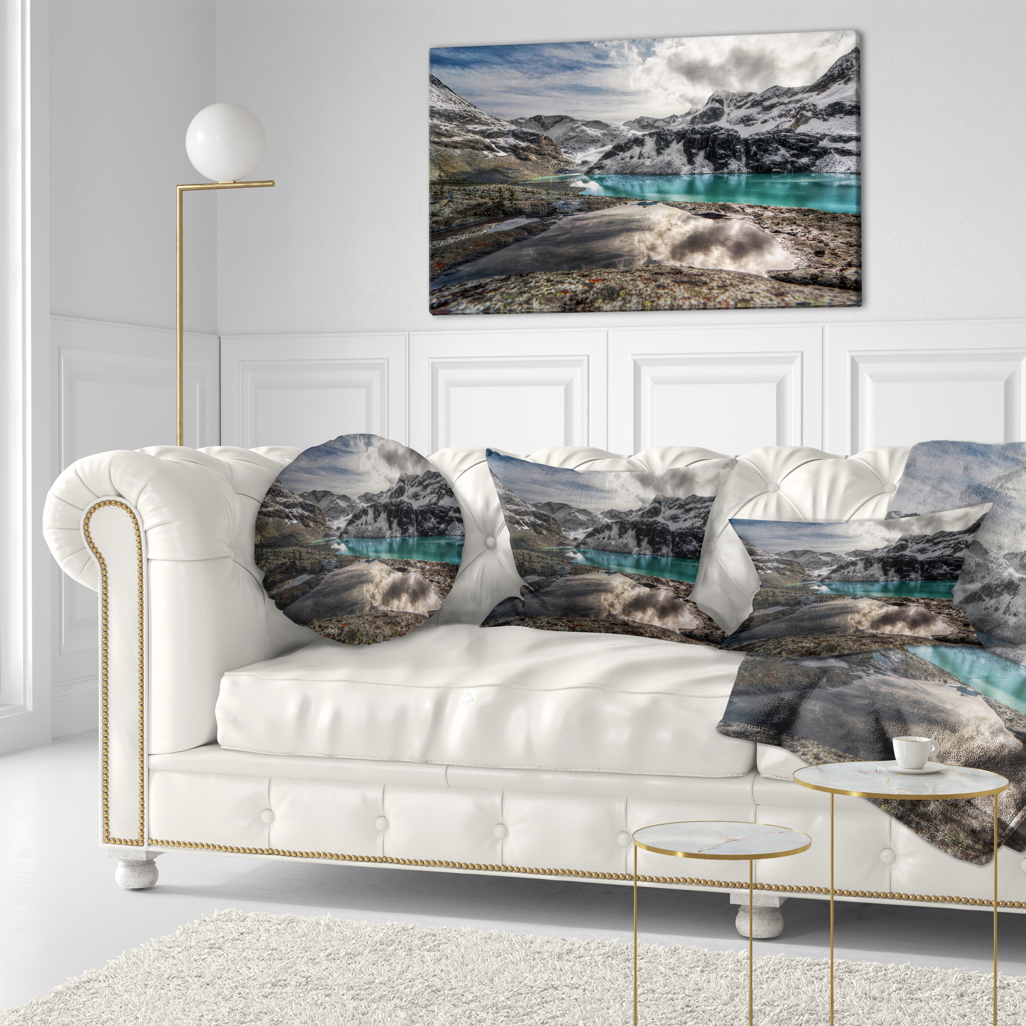 Designart Mountain Creek under Cloudy Sky - Landscape Printed Throw Pillow - 12x20