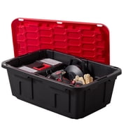 Hyper Tough 17 Gallon Medium Storage Bin with Snap Lid, Black and Red, Heavy Duty Plastic Storage Container