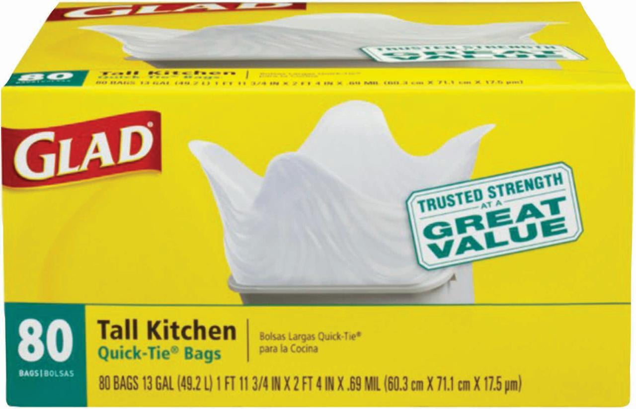 Glad Tall Kitchen Quick-Tie Trash Bags - 13 Gallon White Trash Bag - 80  Count (Pack of 6) 