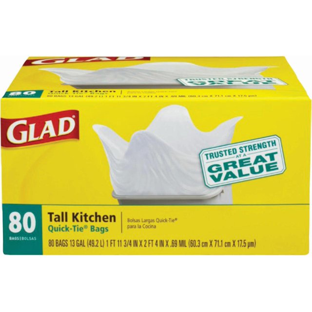 Glad Tall Kitchen QuickTie Trash Bags 13 Gallon White Trash Bag 80