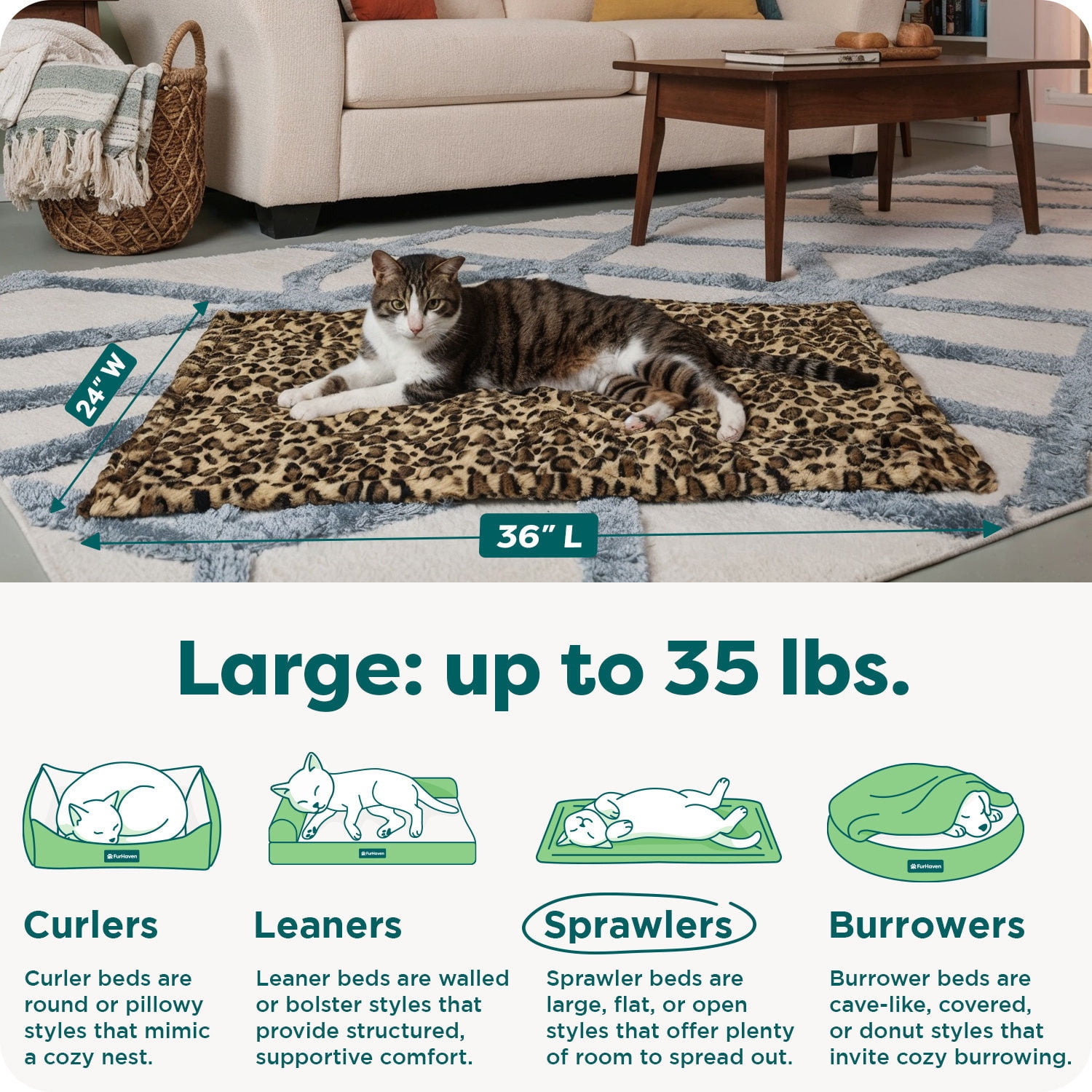 FurHaven ThermaNAP Self Warming Cat Mat & Dog Bed for Crates with Self-Warming Technology for Cozy Rest, Fully Machine Washable, Large, Quilted Faux Fur, Brown Leopard
