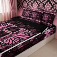 thumbnail image 3 of meiyoeat Sparkle Butterfly H Letter Zipper Twin Comforter Sets with Fitted Sheet and 2 Pillowcases for Women Girls, Fashion Boho Damask Flower Zipper Bedding Set, Black Pink, Black Reversible, 4pcs, 3 of 6
