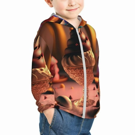 

Uemuo Colorful Cake Ice Cream Pattern Rash Guard for Boys Girls Long Sleeve Swim Shirts UPF 50+ UV Sun Protection Hooded Fishing Shirt with Pocket for Kid-3 Years