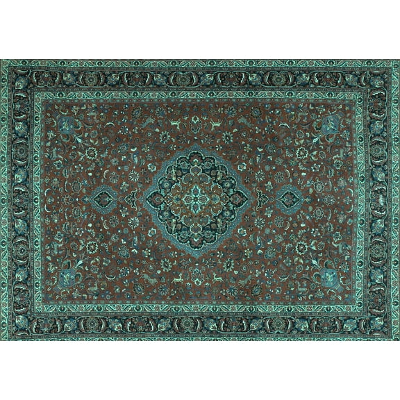 Ahgly Company Machine Washable Indoor Rectangle Persian Turquoise Blue Traditional Area Rugs, 5' x 7'