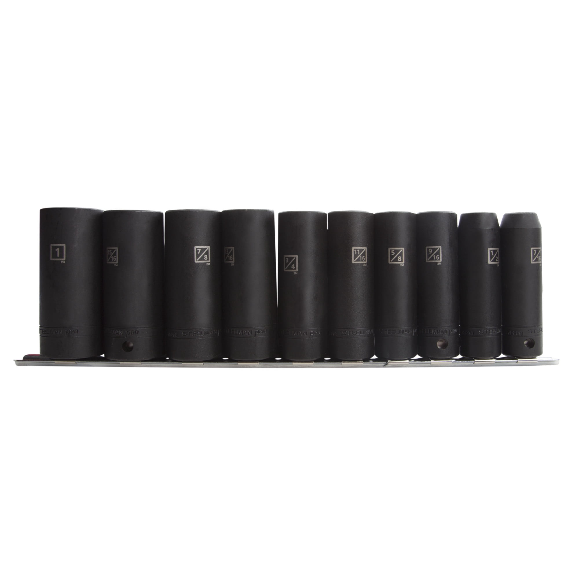 STEELMAN PRO 10-Piece 1/2-Inch Drive SAE Deep 6-Point Impact Socket Set, 78268