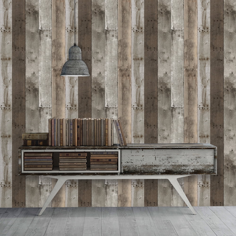 Tempaper Repurposed Wood Weathered Peel and Stick Wallpaper, 20.5" x 16.5'
